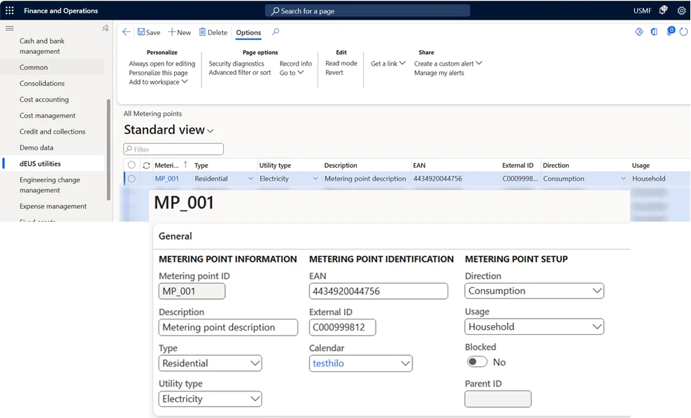 dEUS 365: metering point list and detail form in Dynamics 365 Finance and Operations