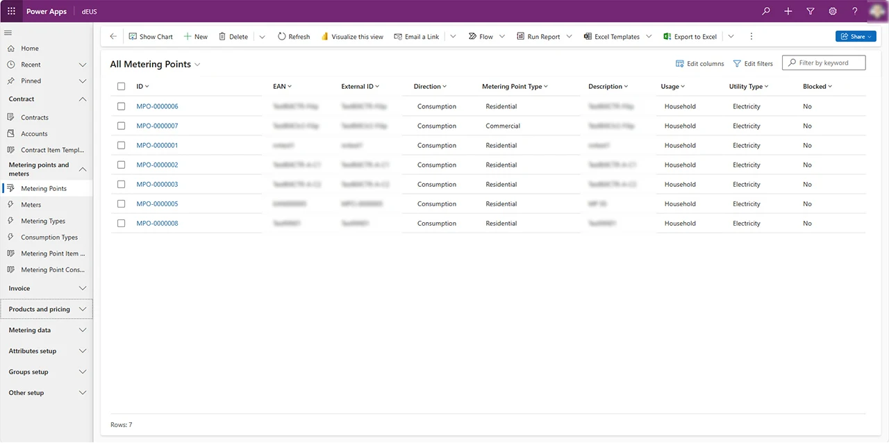 dEUS UP: metering points list in Power Apps